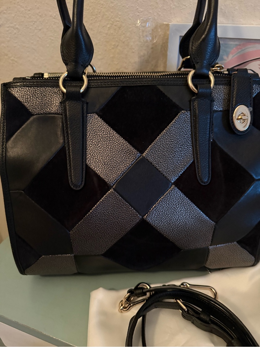 Coach Leather & Suede Patchwork 2 Way Bag with Dustbag - Picture 6 of 15